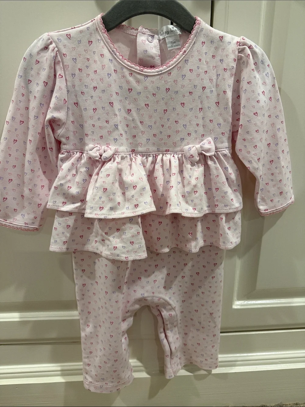 Kissy Kissy Light Pink Heart-Print Ruffle Romper